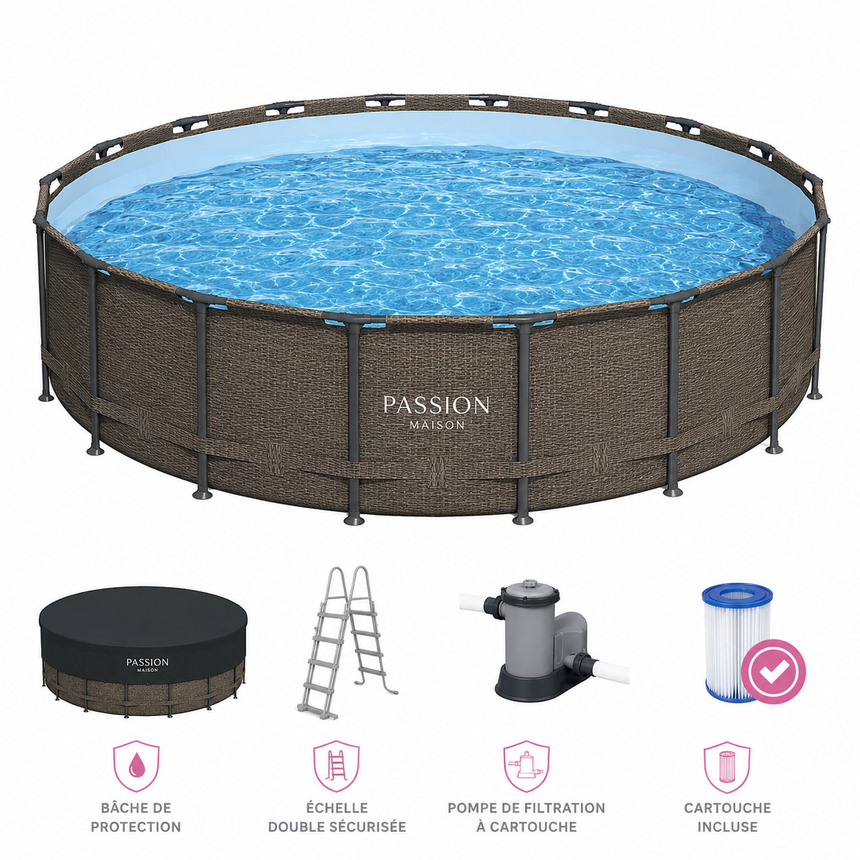 Piscine Tubulaire Ronde Passion Maison Azur 5,49 x 1,22m – Échelle, Bâche & Pompe Incluse