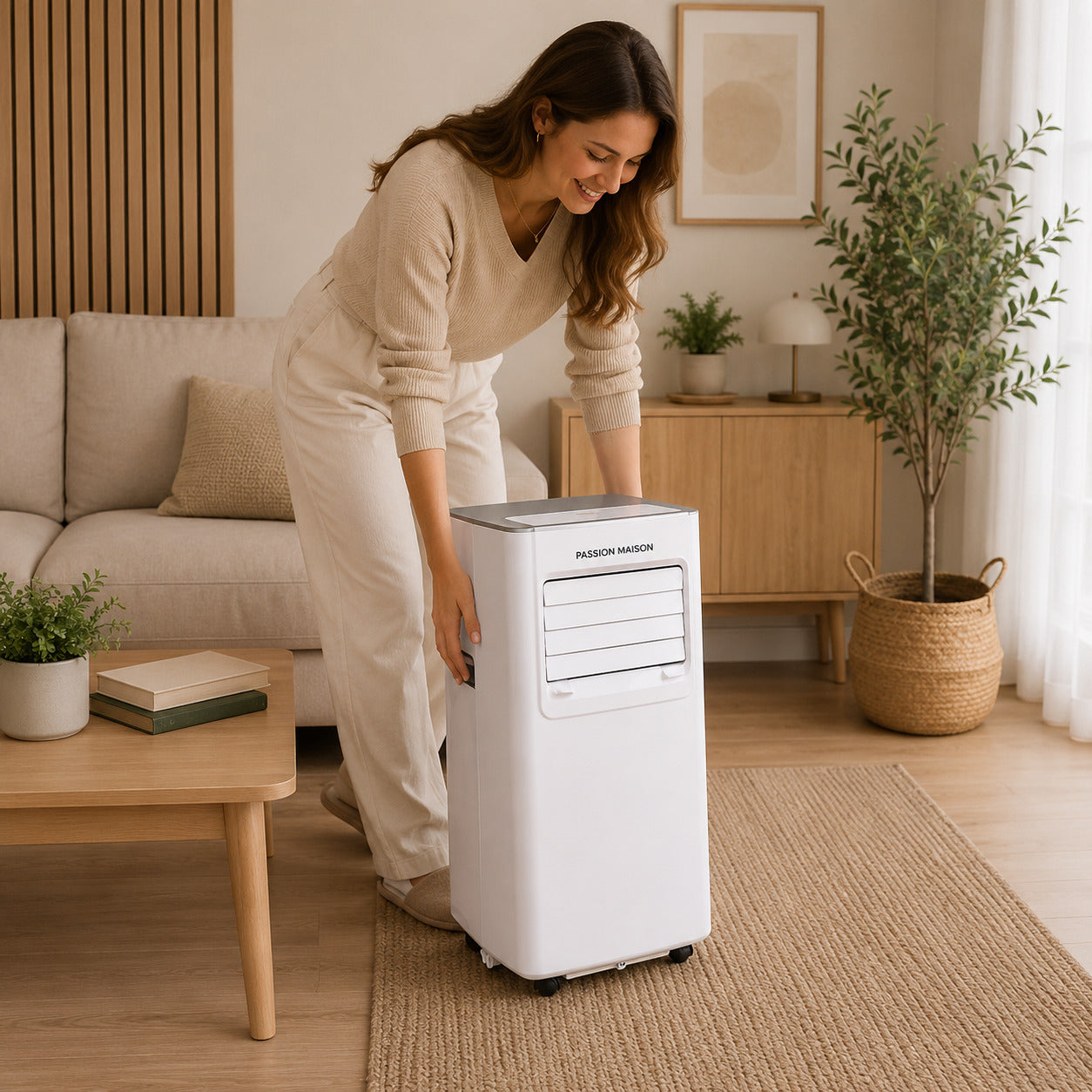 Climatiseur Mobile Passion Maison Breeze 7 – 7000 BTU, 4-en-1 avec Déshumidificateur, Télécommande & Kit Fenêtre