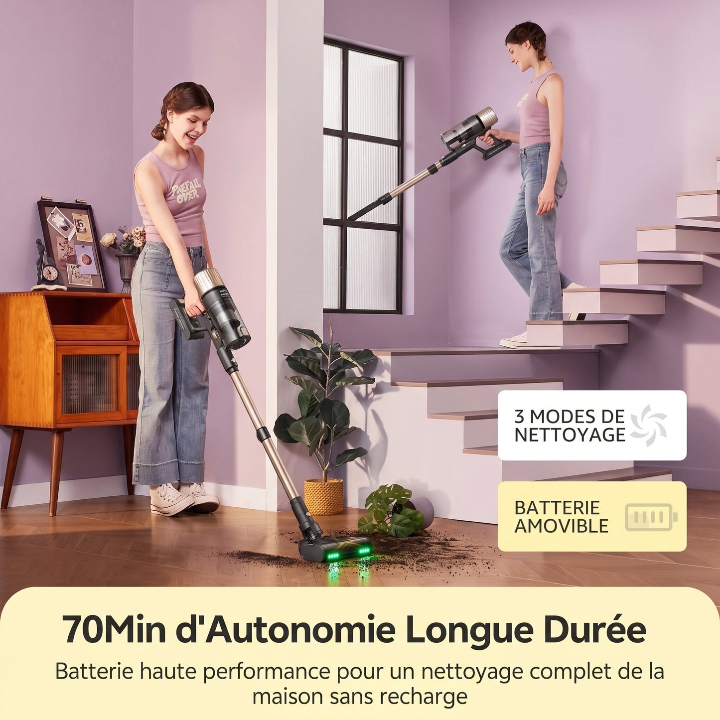 Aspirateur Balai Sans Fil Nova – 75 kPa – 70 min – Autoportant – Éclairage LED