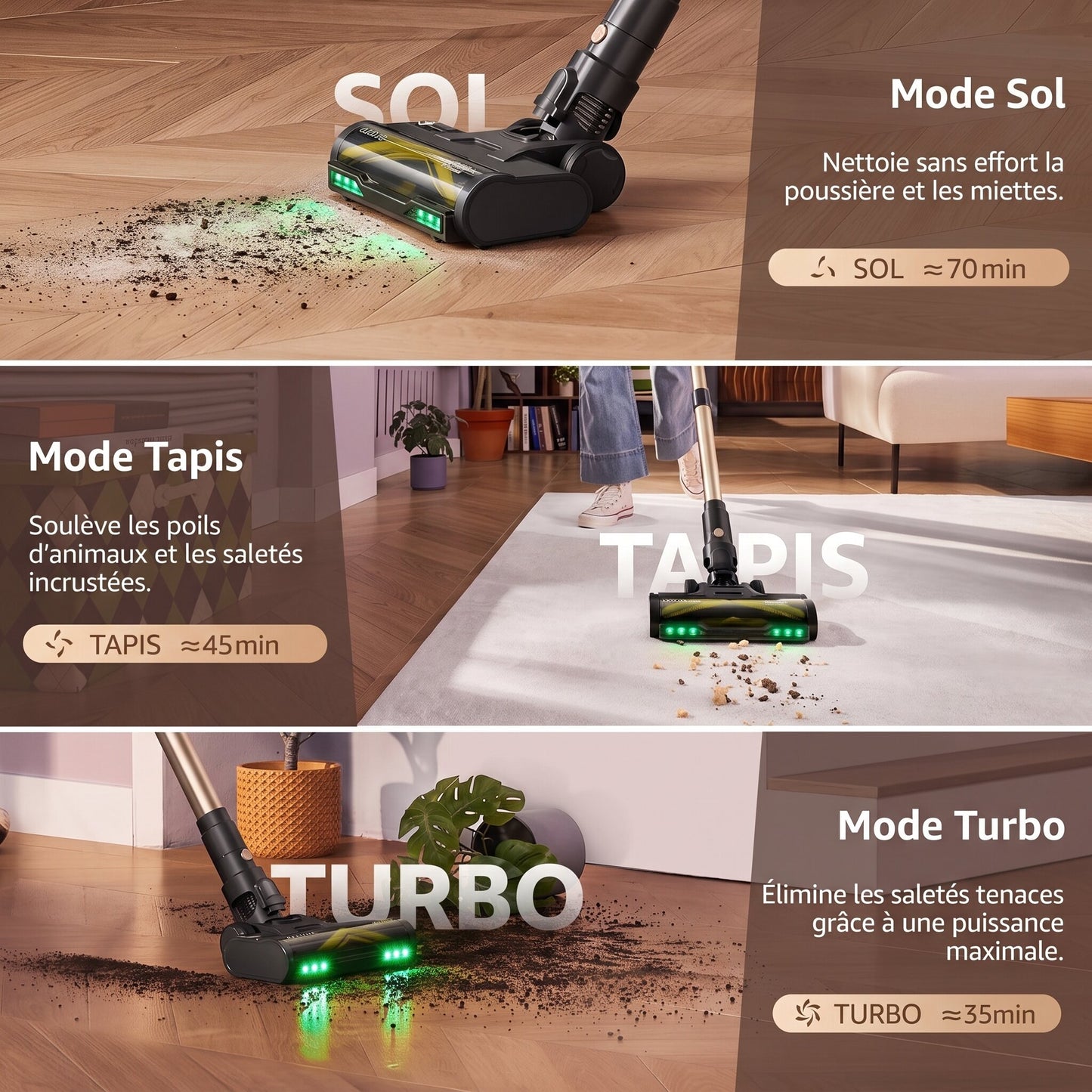 Aspirateur Balai Sans Fil Nova – 75 kPa – 70 min – Autoportant – Éclairage LED