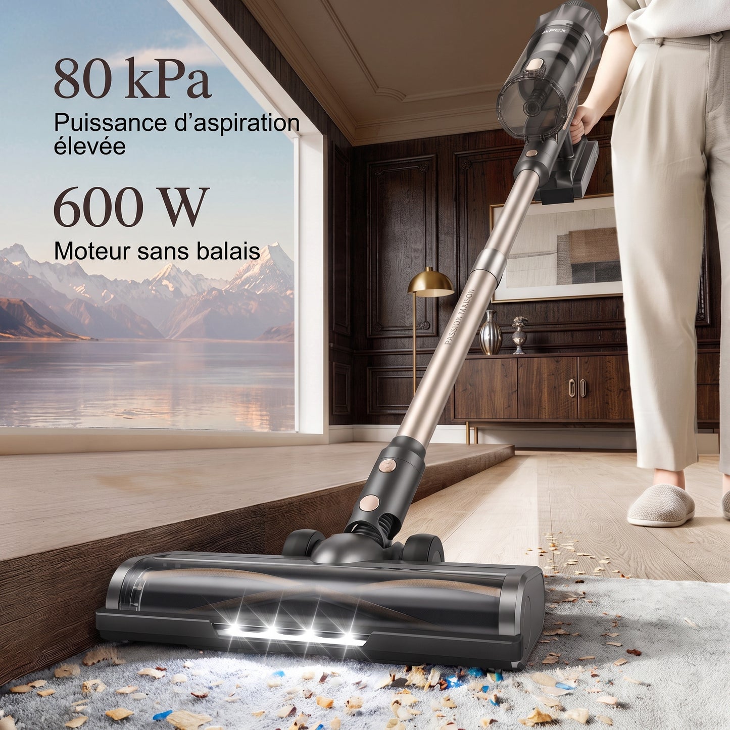 Aspirateur Balai Sans Fil Apex – 80 kPa – 600 W – 70 min – Écran Tactile – Bac 2 L