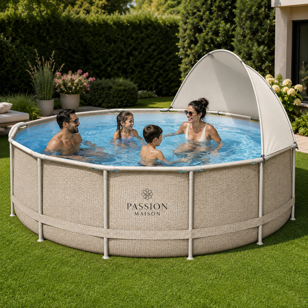 Piscine Tubulaire Ronde Passion Maison Oasis 3,96 x 1,07m – Auvent, Échelle & Pompe Incluse