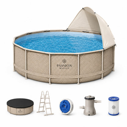Piscine Tubulaire Ronde Passion Maison Oasis 3,96 x 1,07m – Auvent, Échelle & Pompe Incluse