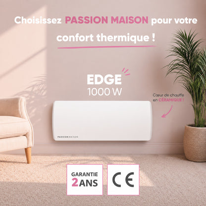 Radiateur Électrique Connecté Passion Maison Edge 1000 W – Inertie Céramique – Plinthe Blanche